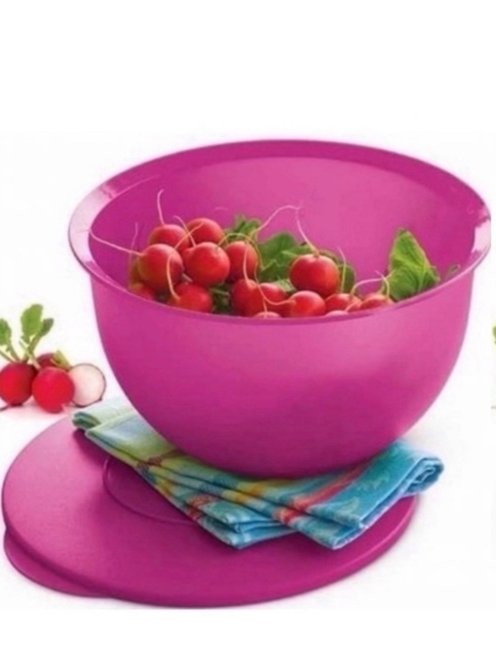 Tupperware Bright Pink Mixing Bowl with Lid - Large Plastic 2.5 L